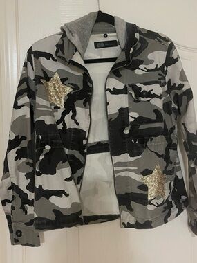 JOE Fresh Women's Gray Camo Utility Jacket with Gold Star Accents